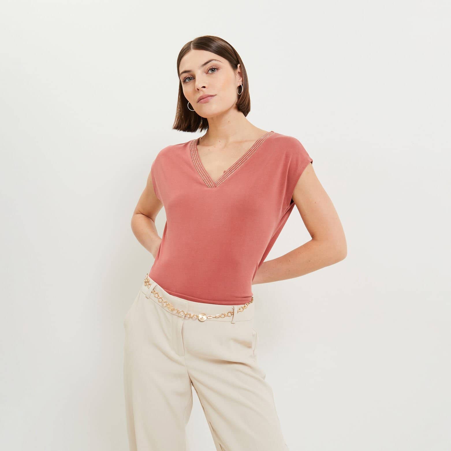 Tshirt col V femme