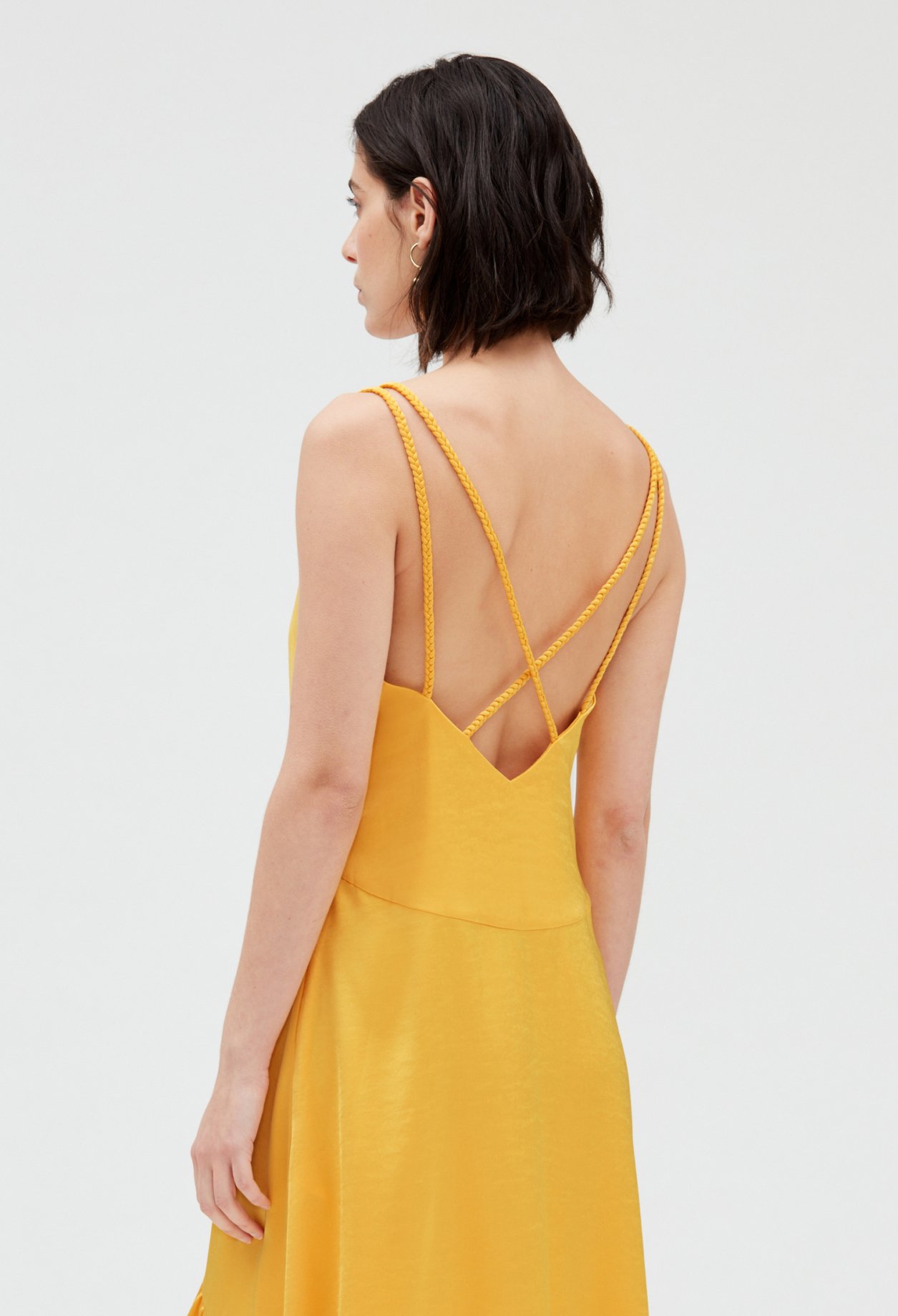Robe midi satinee jaune