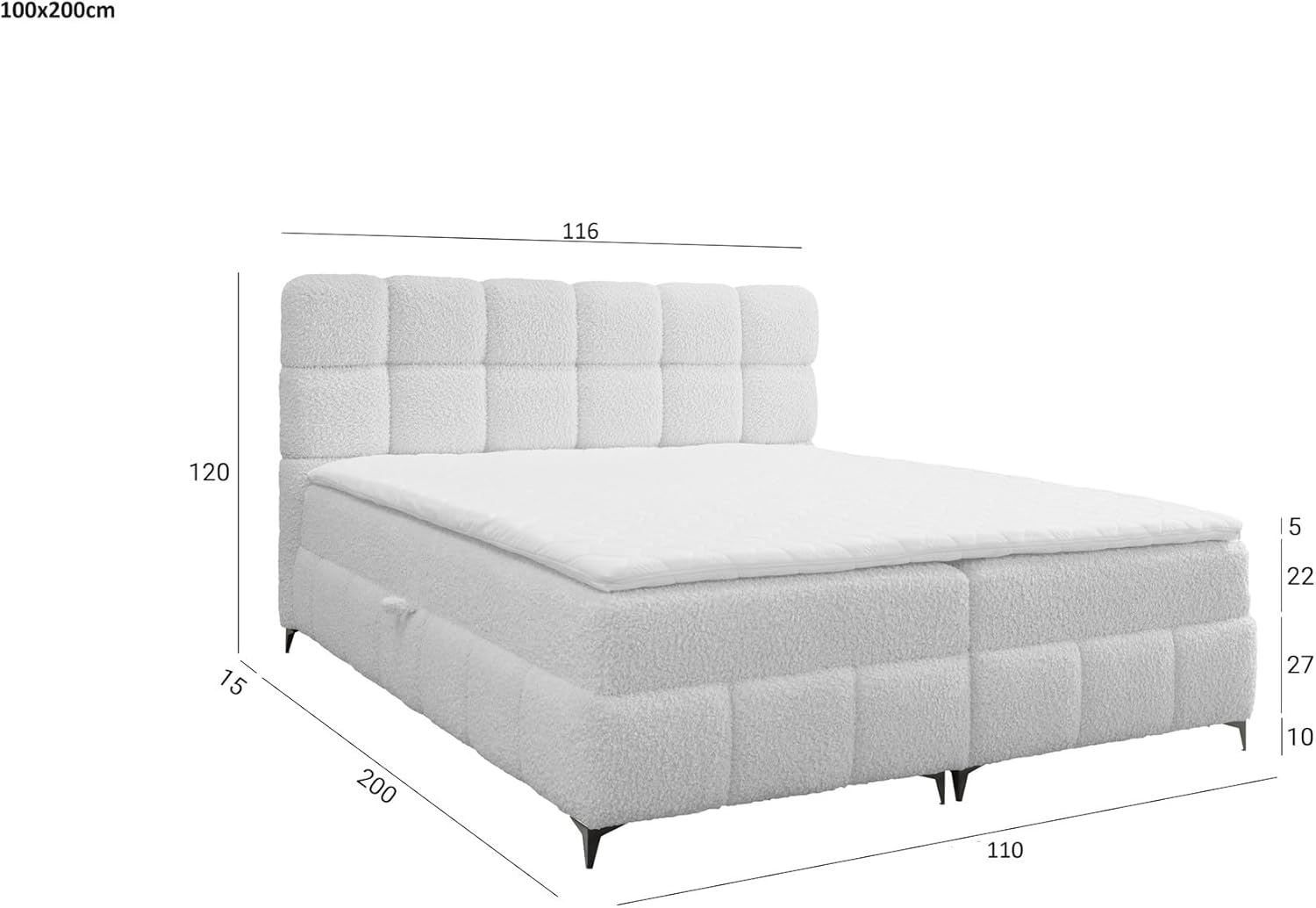 Fun Möbel Boxspringbett Schlafzimmerbett Sophie Stoff Salvador (Beige, 100x200 cm)