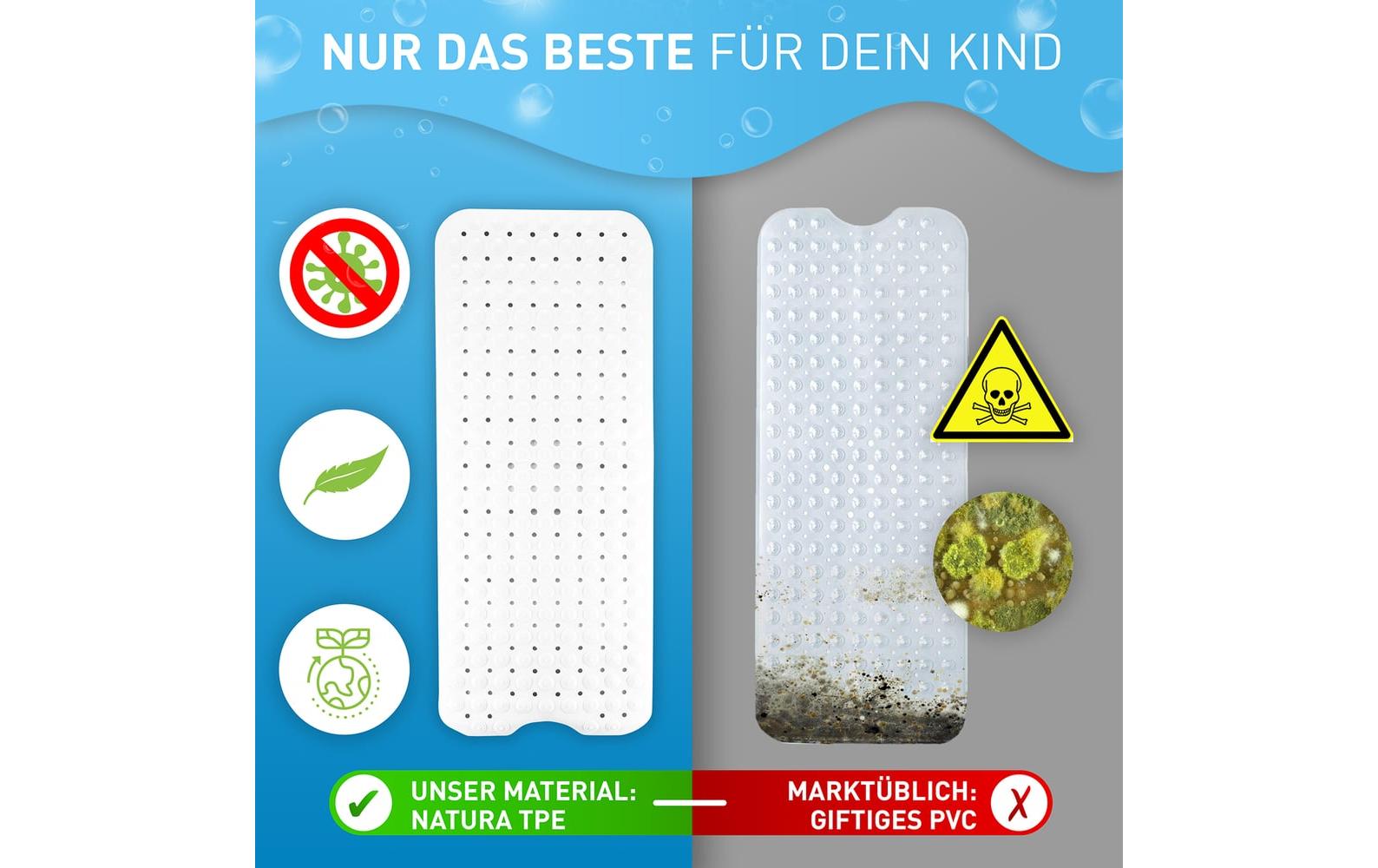 Badteppich rutschfest, BPA-frei 40 x 100 cm, WeissBadewannenmatte 100 x 40 cm