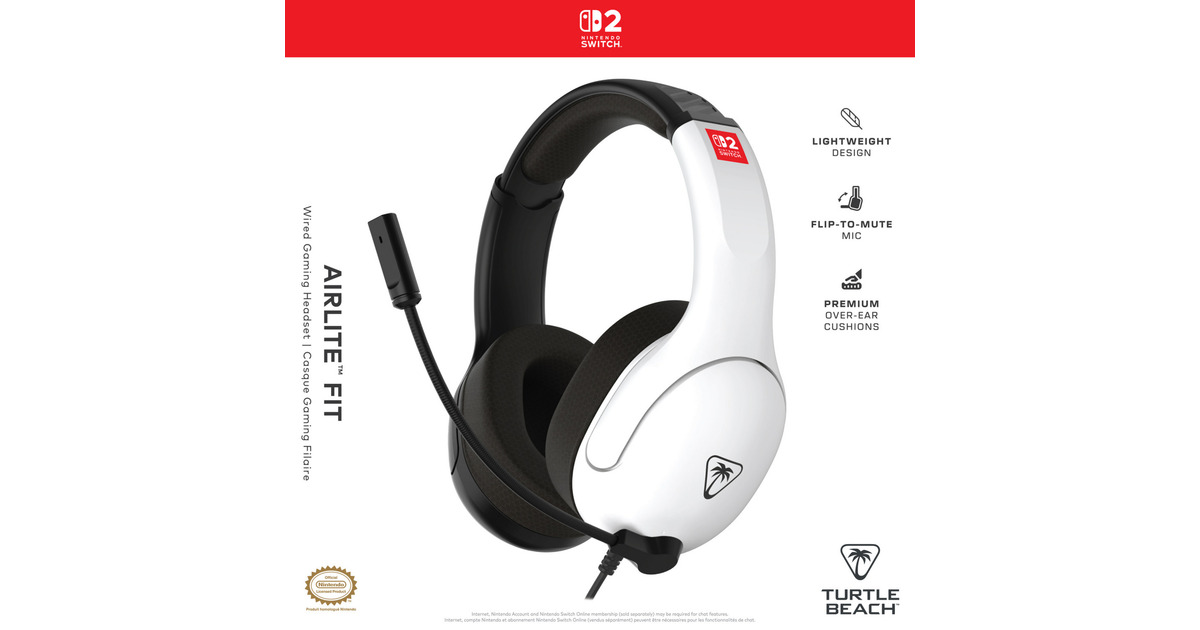 Turtle BeachAirlite Fit bedrade gamingheadset over-ear gaming headset  (Wit/zwart, Nintendo Switch 2, Nintendo Switch, Nintendo Switch Lite, Nintendo Switch - OLED-model)