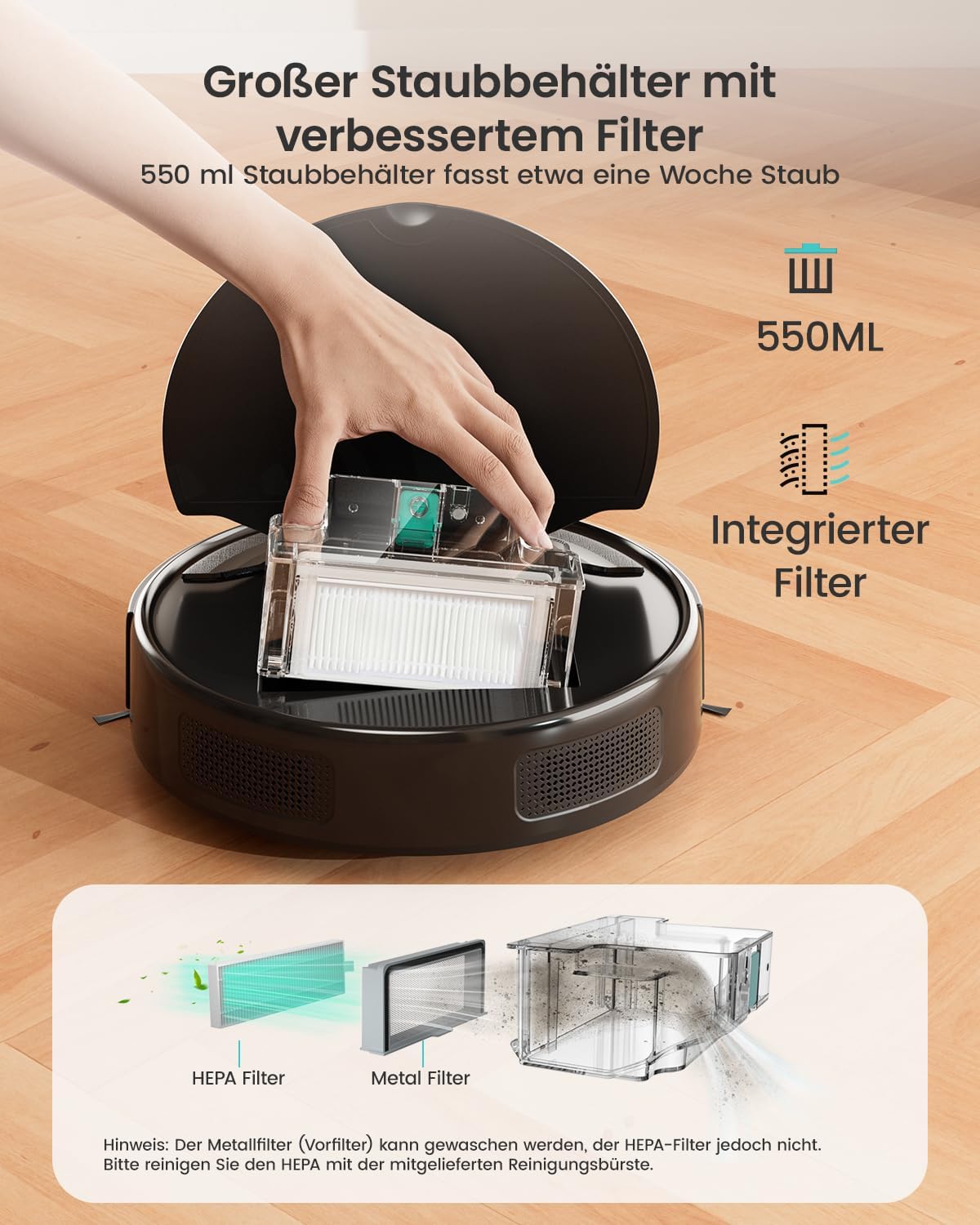 LEFANT M310 Saugroboter, Staubsauger Roboter mit 4500 Pa Saugkraft, 180 Minuten Akkulaufzeit, 4 Reinigungsmodi, Steuerung per WLAN, App und Alexa, Geeignet für Tierhaare und Hartböden