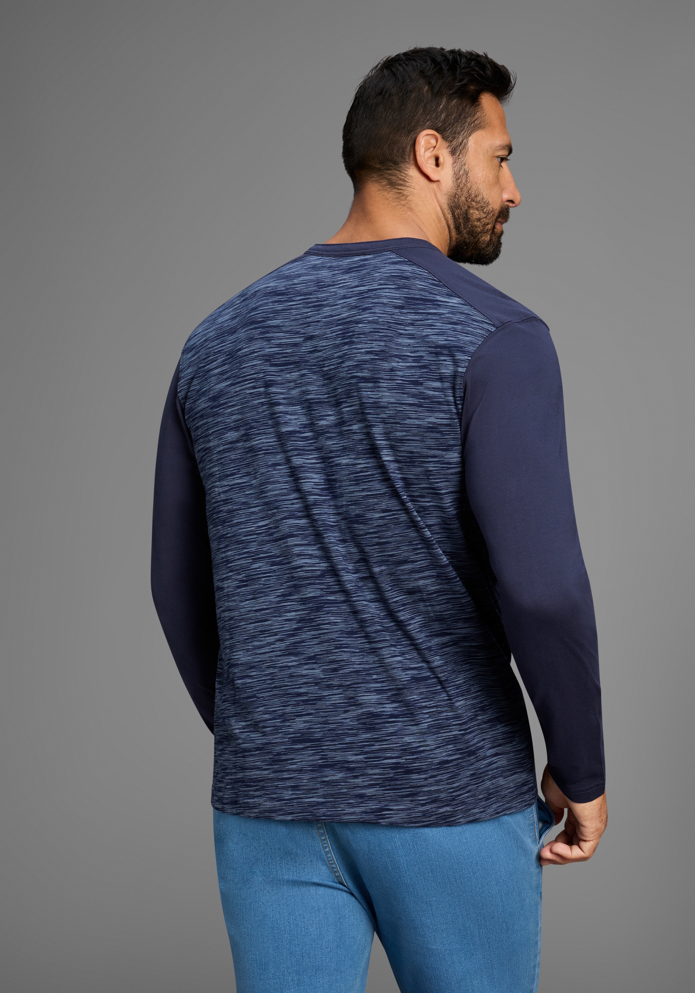 Arizona Longsleeve , Langarm,  melierte Optik,  Rundhalsausschnitt mit Knopfleiste