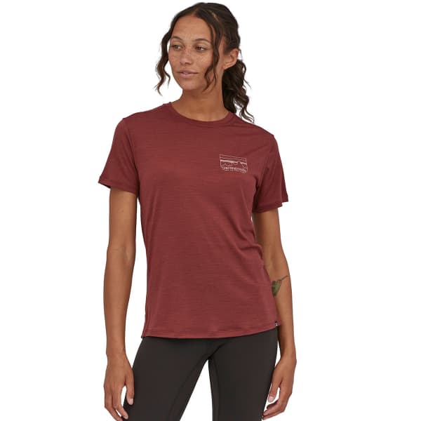 T-shirt randonnée PATAGONIA W'S CAP COOL MERINO GRAPHIC SHIRT SKYLINE/SEQUOIA RED