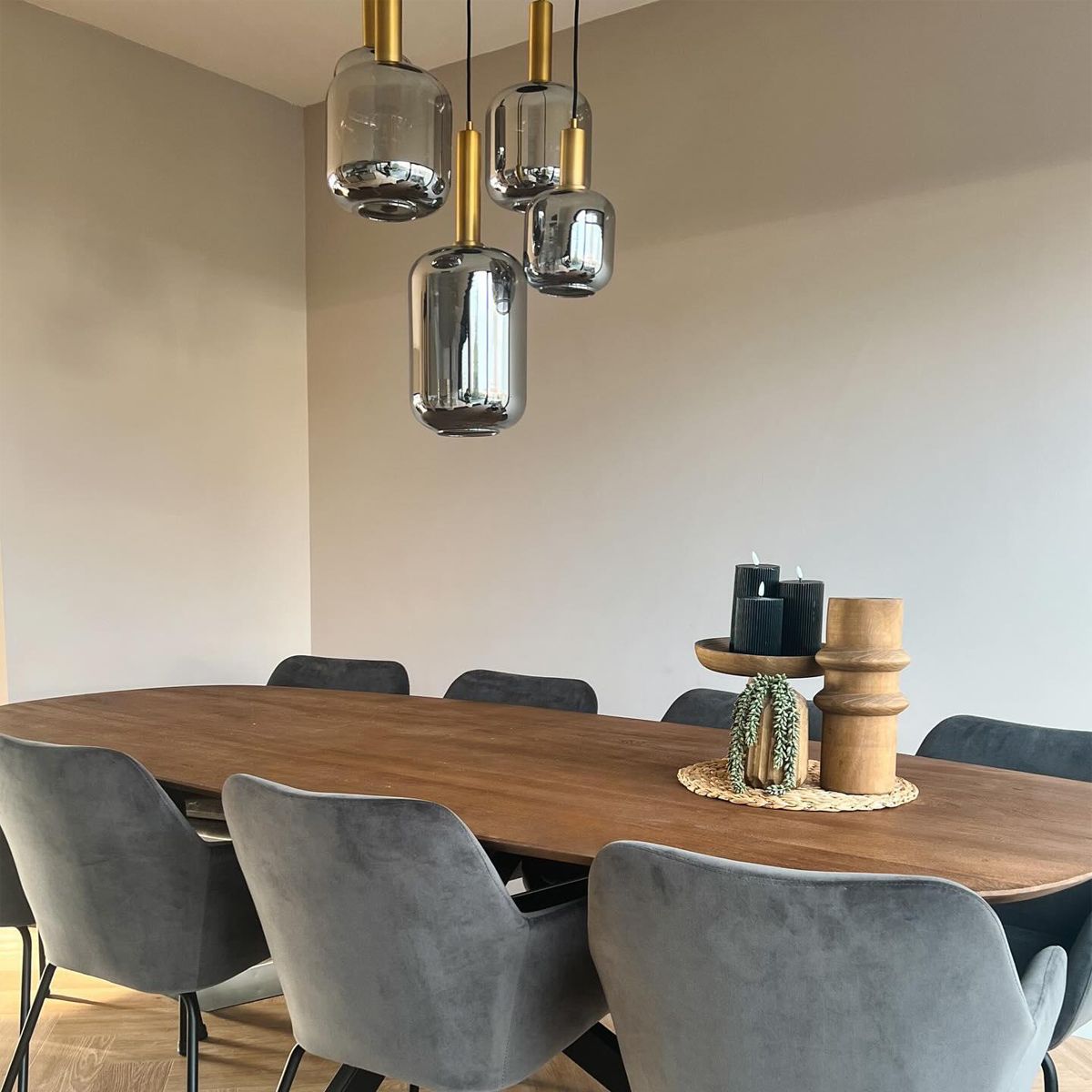 Hanglamp zwart met goud met smoke glas 5-lichts - Zuzanna