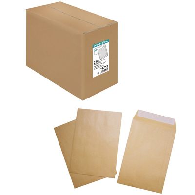 La Couronne - 250 Pochettes Enveloppes 260 x 330 mm - 90 gr - sans fenêtre - kraft - bande auto-adhésive