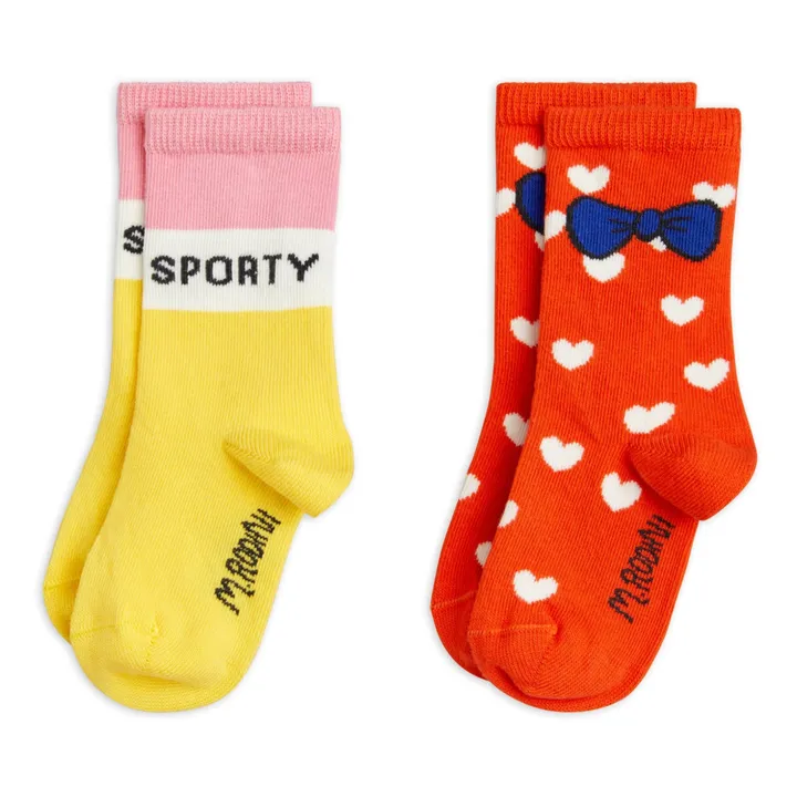 Mini Rodini Lot 2 Chaussettes Cœur Coton Bio | Rouge