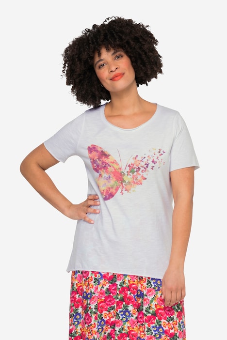 T-Shirt, Schmetterlings-Druck, Rundhals, Halbarm