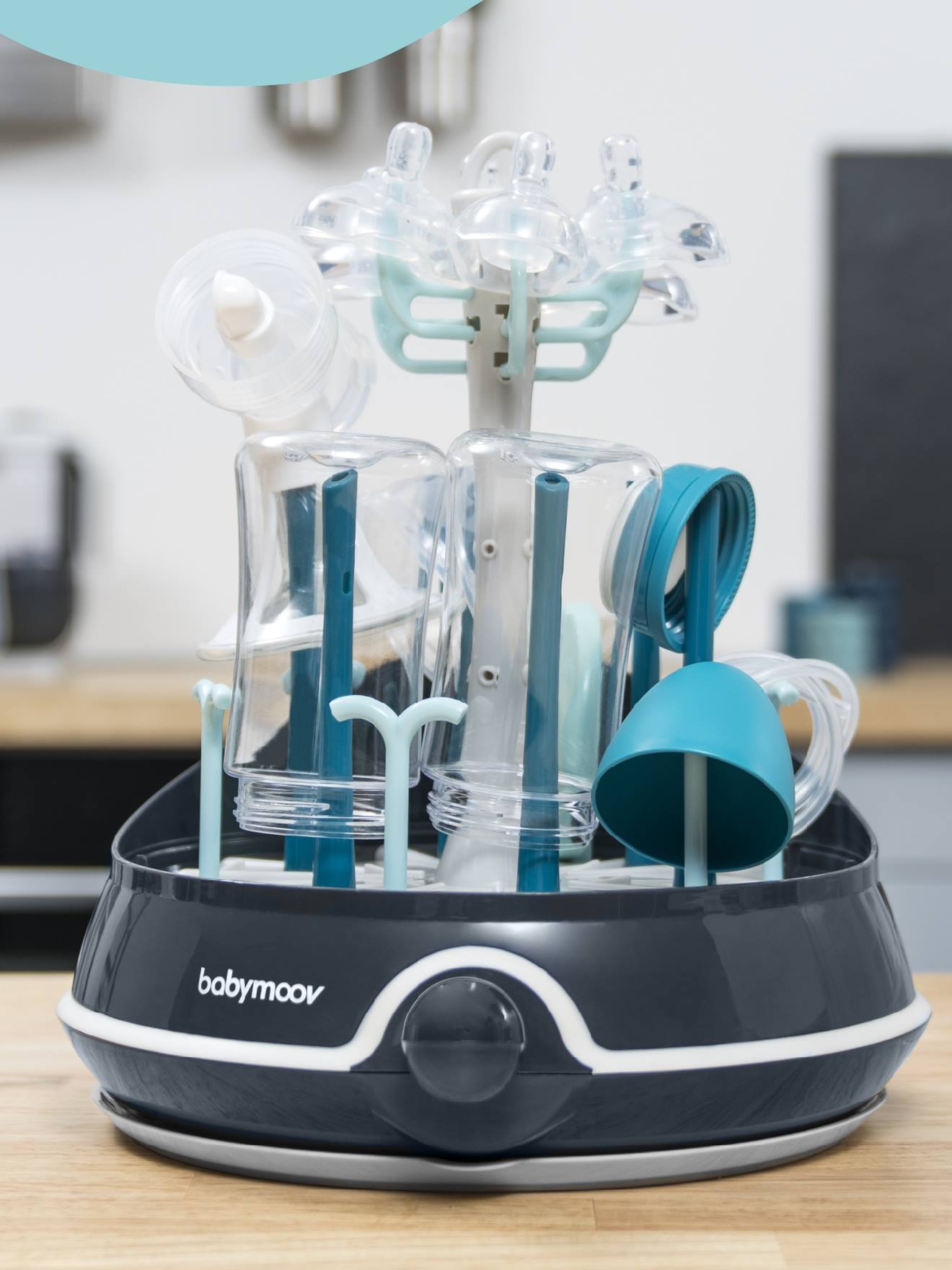 Esterilizador elétrico a vapor BABYMOOV Turbo, livre de BPA, azul médio