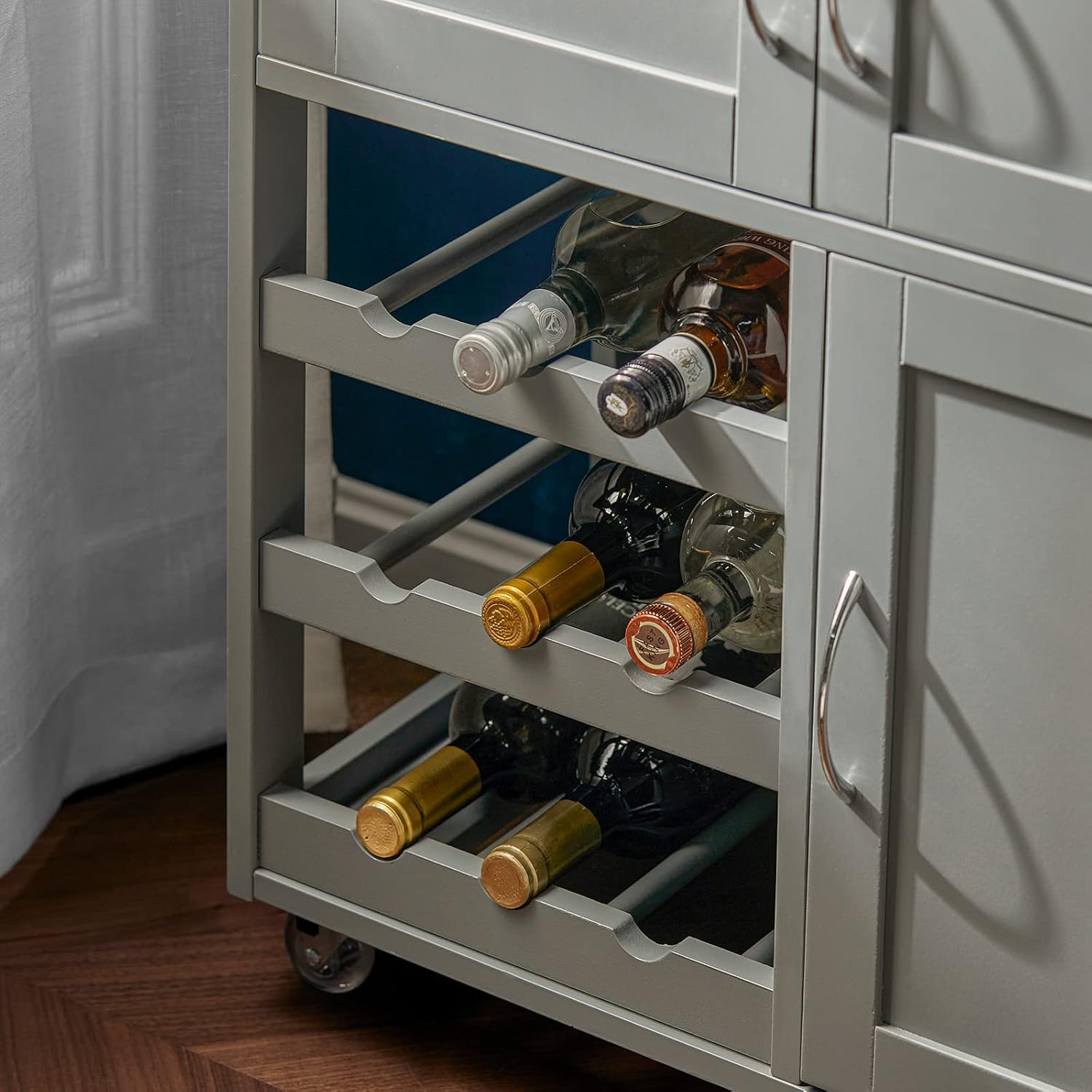 SoBuy Servierwagen mit Rollen Küchenwagen mit Arbeitsplatte Rollwagen mit Schubladen, Weinregal Kücheninsel Küchenregal stehend Möbel für Küche, Esszimmer & Outdoor Hellgrau 67x86x38cm FKW45-HG