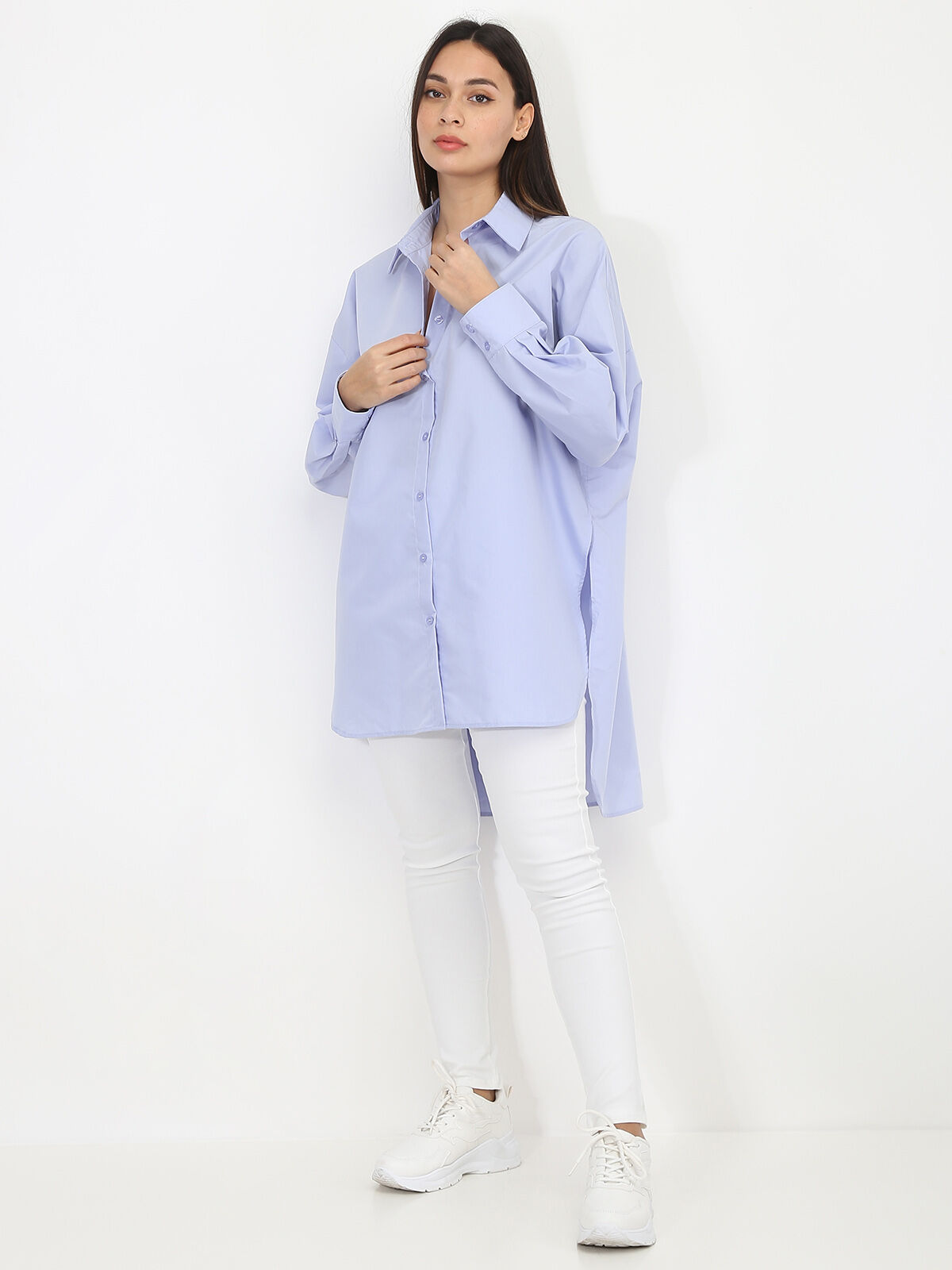 Chemise asymétrique ample- Bleu clair