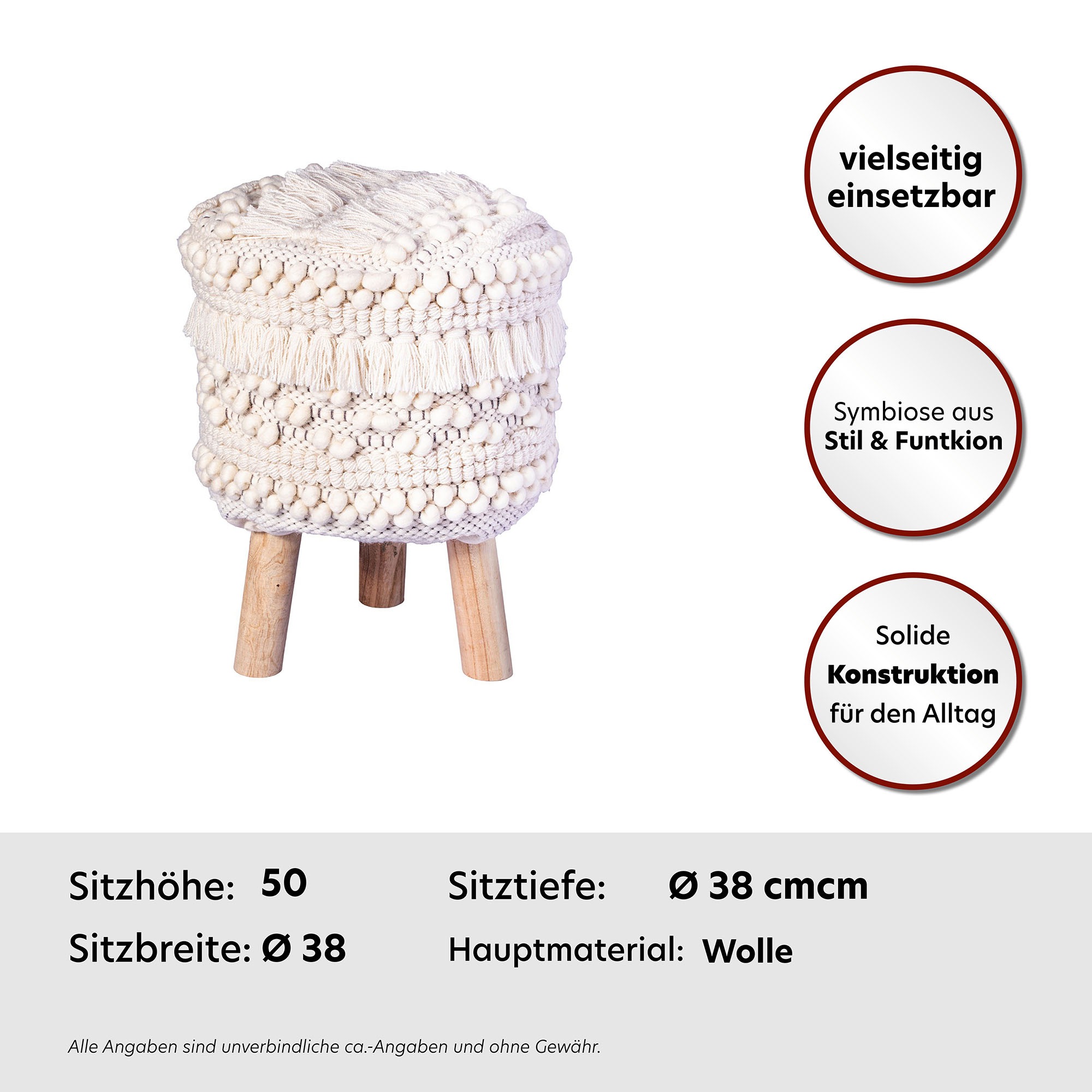 Kayoom Sitzhocker »Hocker Bohist 325, charaktergebende Strukturen mit Fransen und Quasten« 1 Stk. tlg. handgefertigtes Unikat, Boho-Style, gut kombinierbar