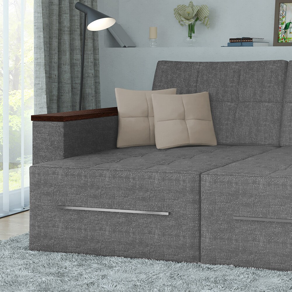 VitaliSpa Ecksofa mit Schlaffunktion 240 x 160 cm Grau - Eckcouch Sofa Couch Schlafsofa Taschenfederkern