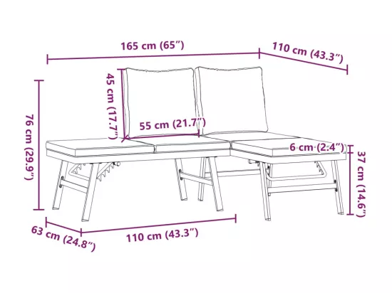 Bancs de jardin avec coussins lot de 2 acier enduit de poudre