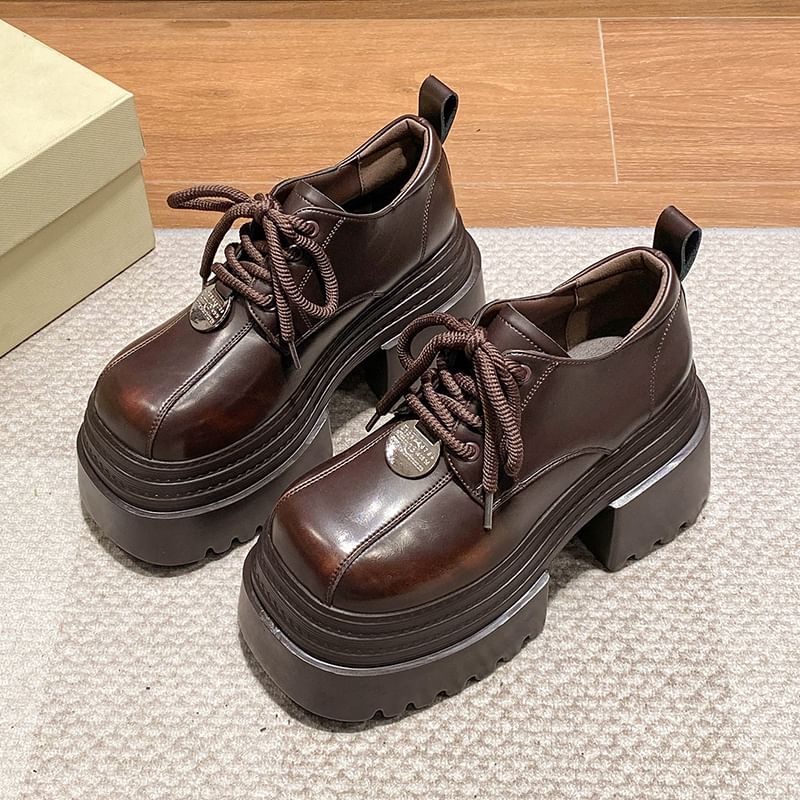Sleeko - Platform veterschoenen van imitatieleer