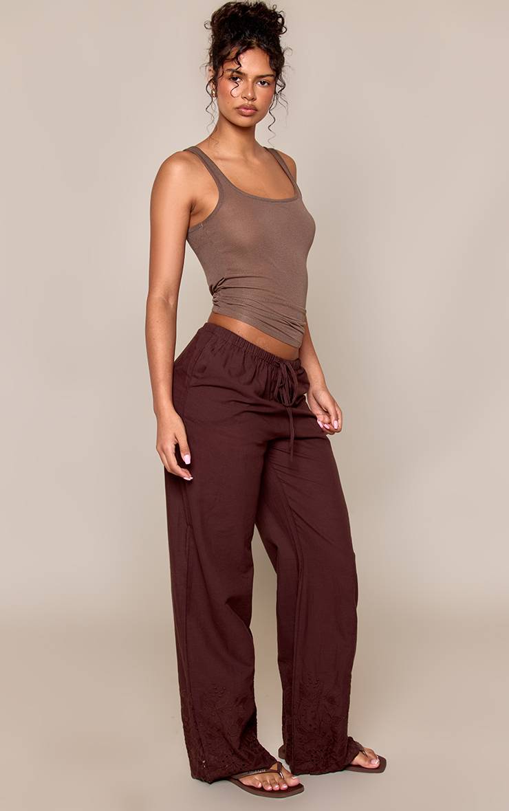 Dark Chocolate Pantalon Droit À Cordon De Serrage Avec Détail Broderie