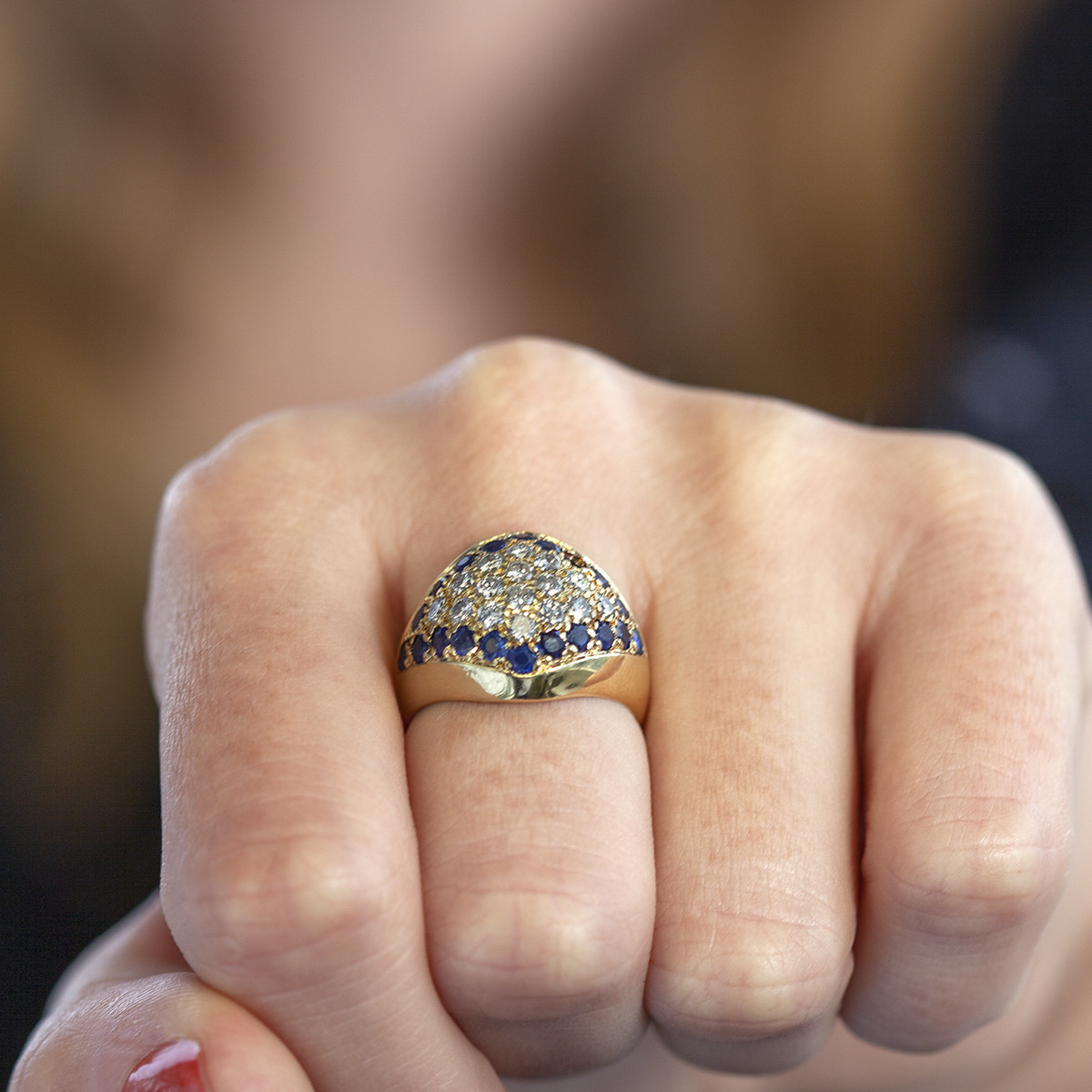 Bague d'occasion or 750 jaune diamants et saphirs