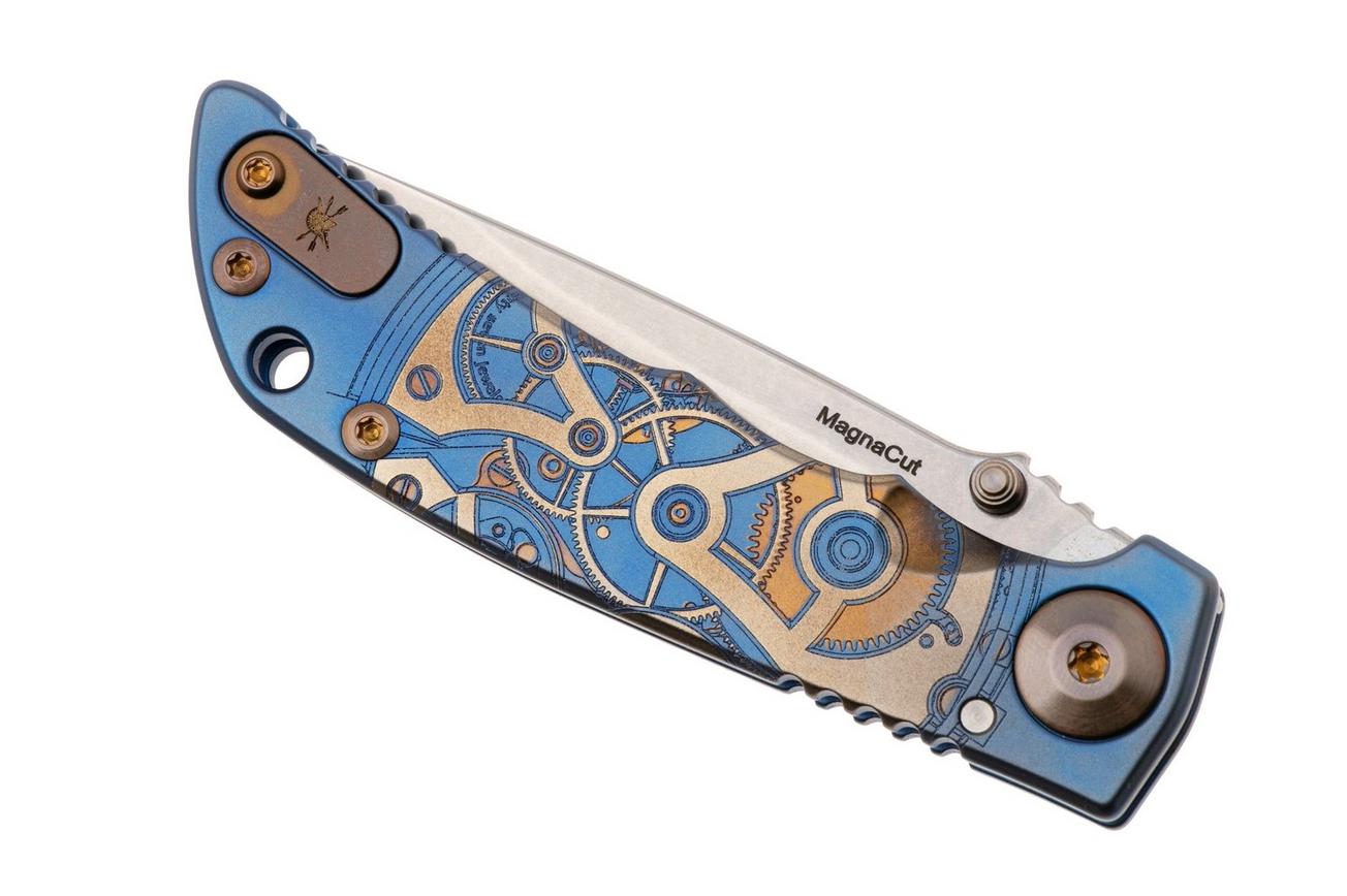 Spartan Harsey Folder 3.25 SF10C-WTCH-WORK, Stonewashed CPM MagnaCut, Watch Works Blue/Bronze/Gold Titanium zakmes
