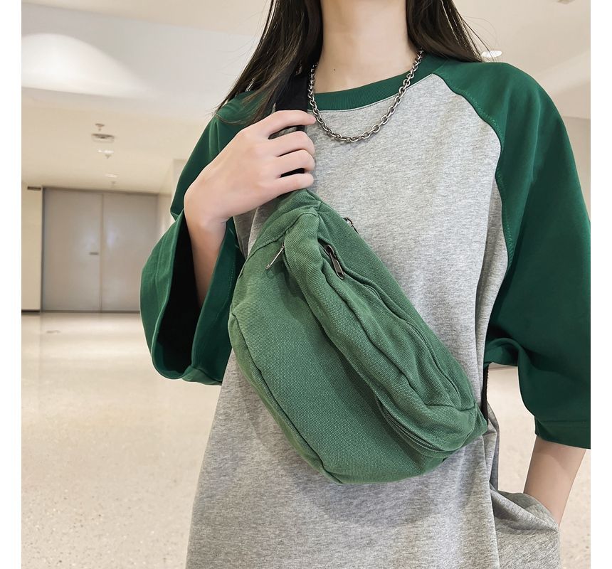 Minafox - Effen canvas crossbodytas met rits