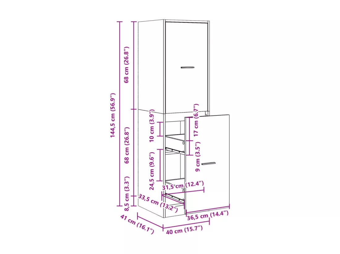 Armoire apothicaire sonoma gris 40x41x144,5cm bois d'ingénierie
