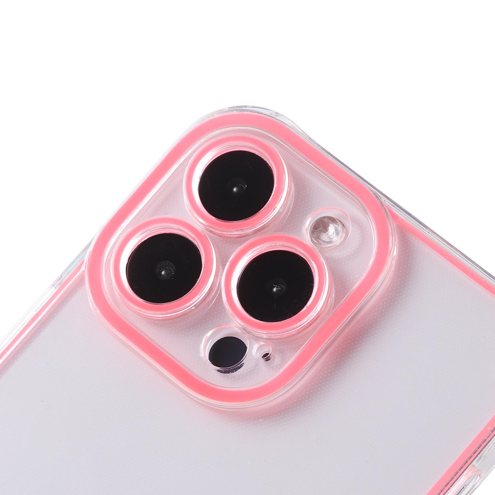 iPhone 14 Pro Max Gummi Case Hülle mit Fluoreszierendem Rahmen - Pink / Transparent