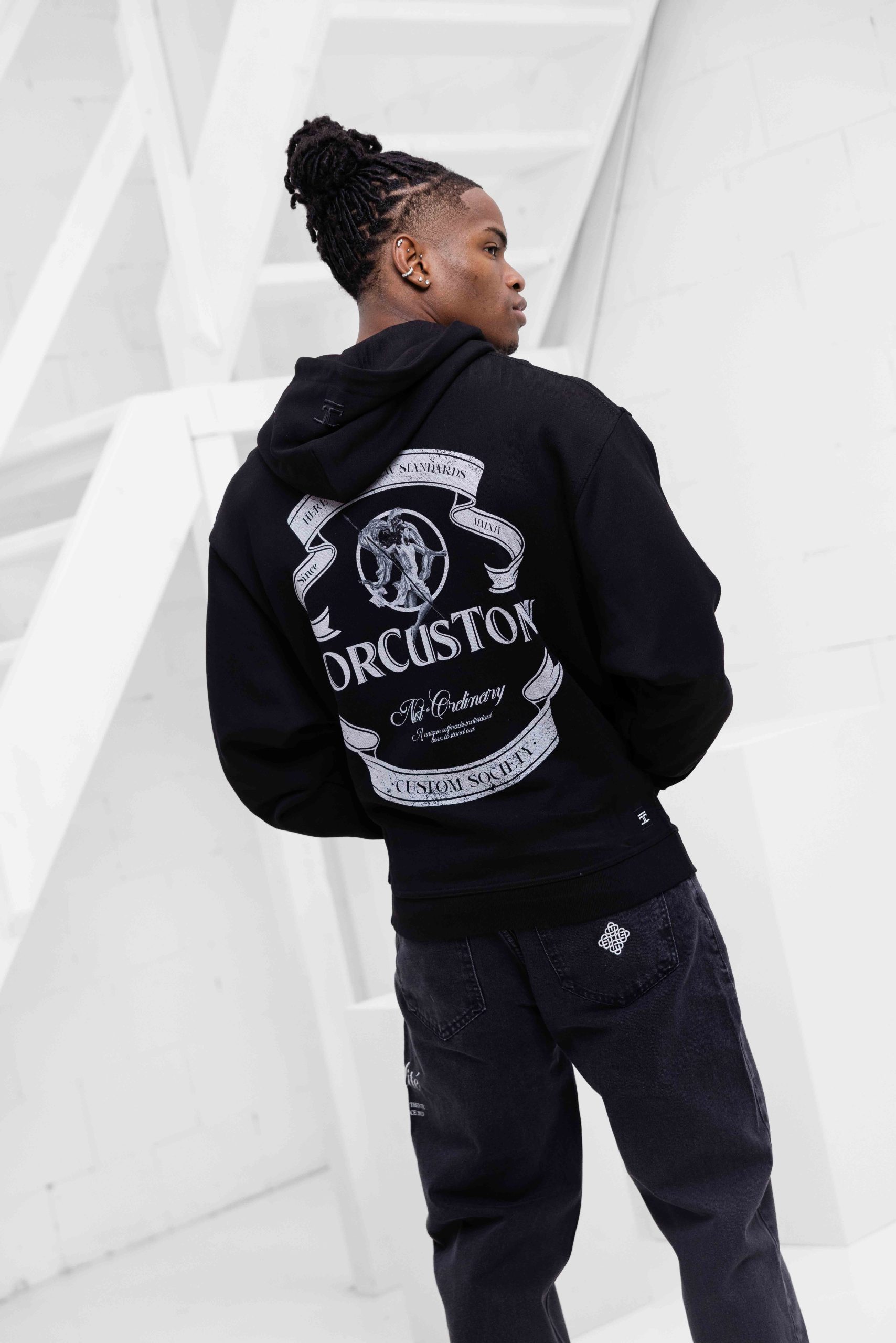 Jorcustom Ribbon Oversized Hoodie Heren Zwart