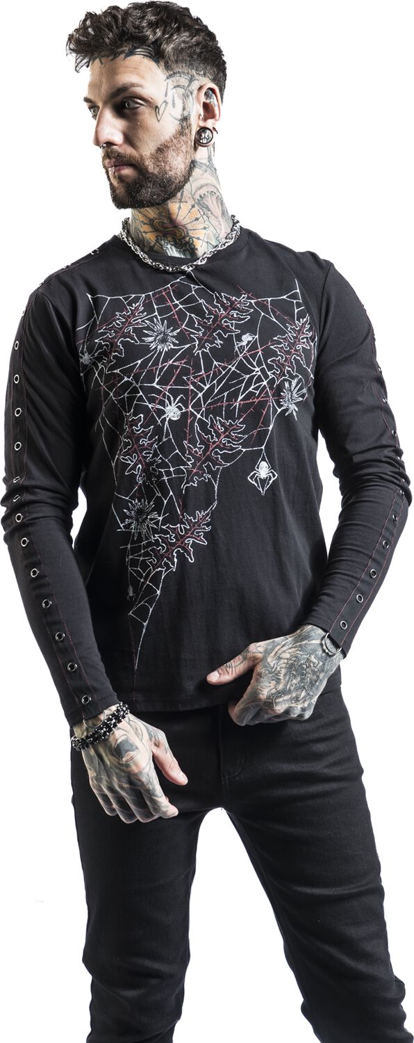 Haut Manches Longues avec Toiles d'Araignée & Feuilles | Gothicana by EMP T-shirt manches longues