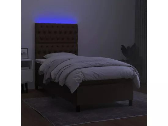 Sommier tapissier et matelas et LED Marron foncé 90x190cm Tissu