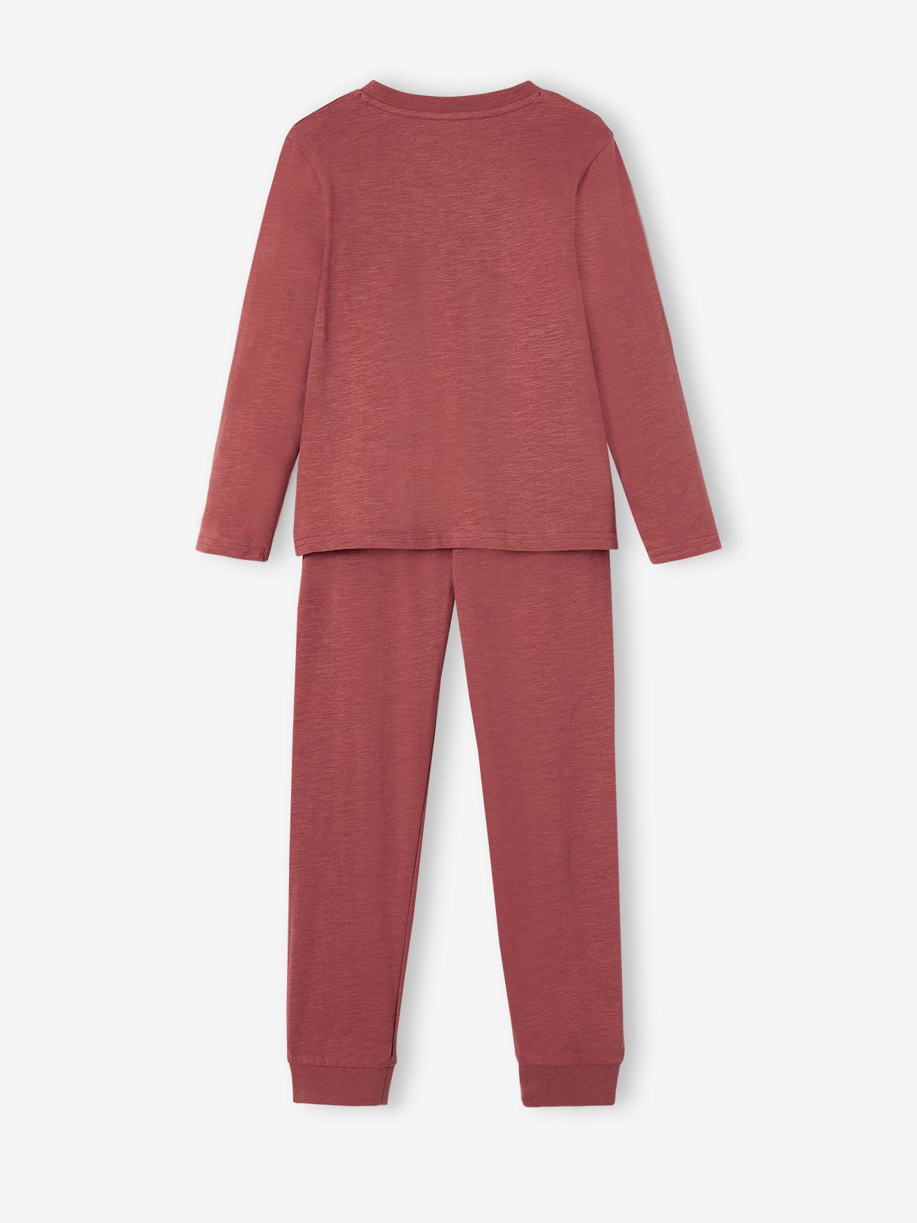 Pijama liso e personalizável com gola tunisiana para meninos, cor argila.
