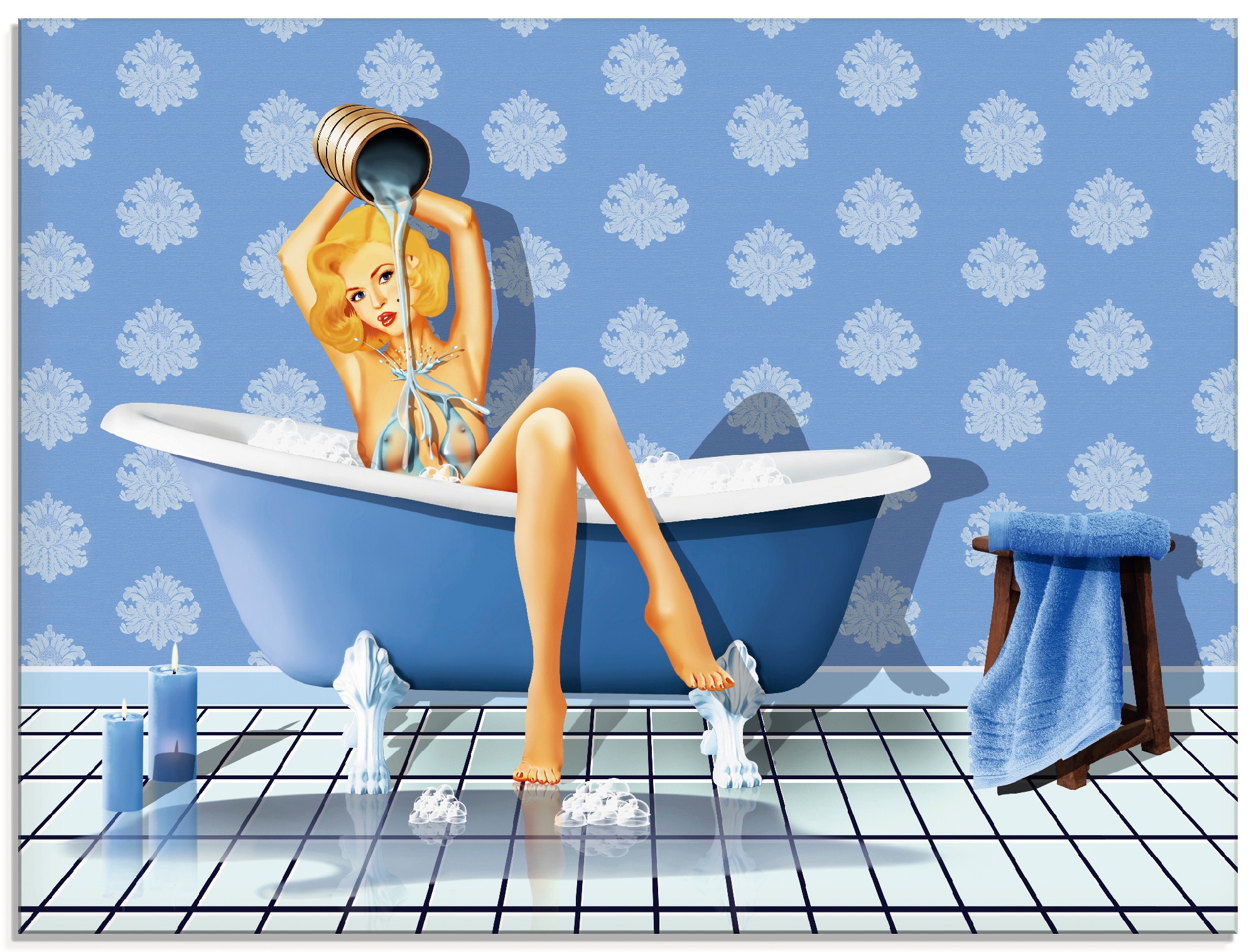 Artland Glasbild »Das sexy blaue Badezimmer« Frau 1 Stk. tlg. in verschiedenen Grössen
