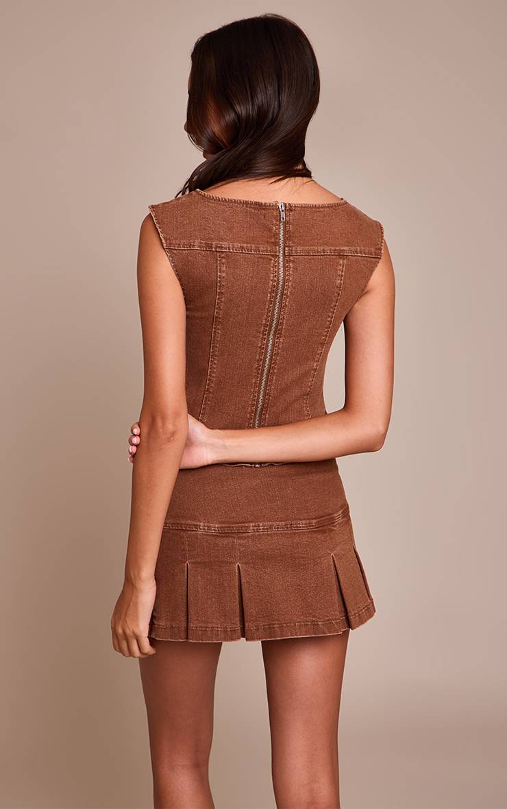 Marron Top Corset En Denim À Encolure Bateau
