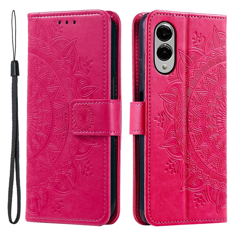 Samsung Galaxy S25 Edge Leder Tasche Wallet Mandala Flowers Imprint - Pink