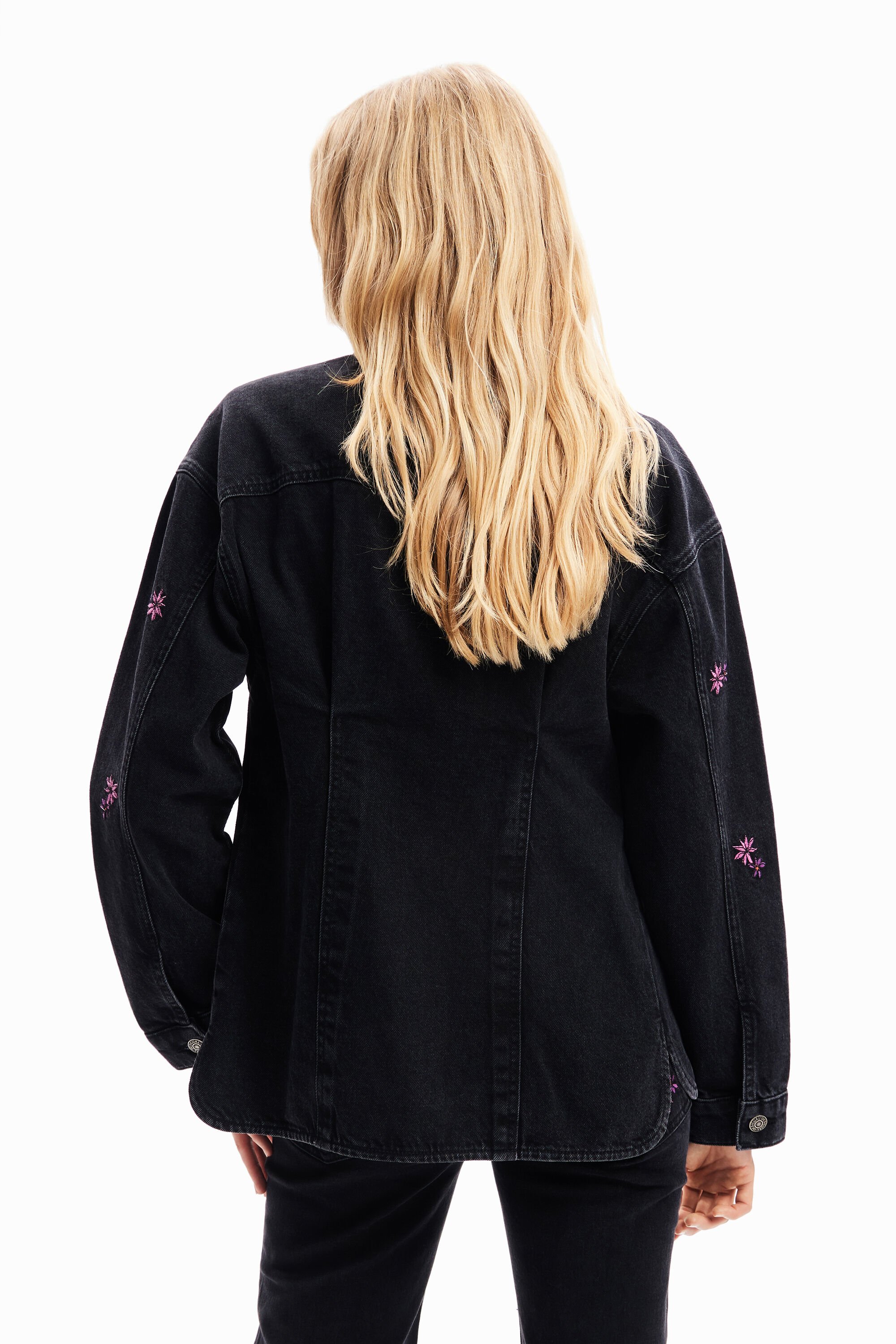Veste trucker jean fleurs