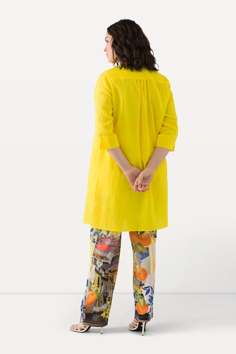 Longbluse, Leinenmix, A-Linie, Hemdkragen, 3/4-Arm