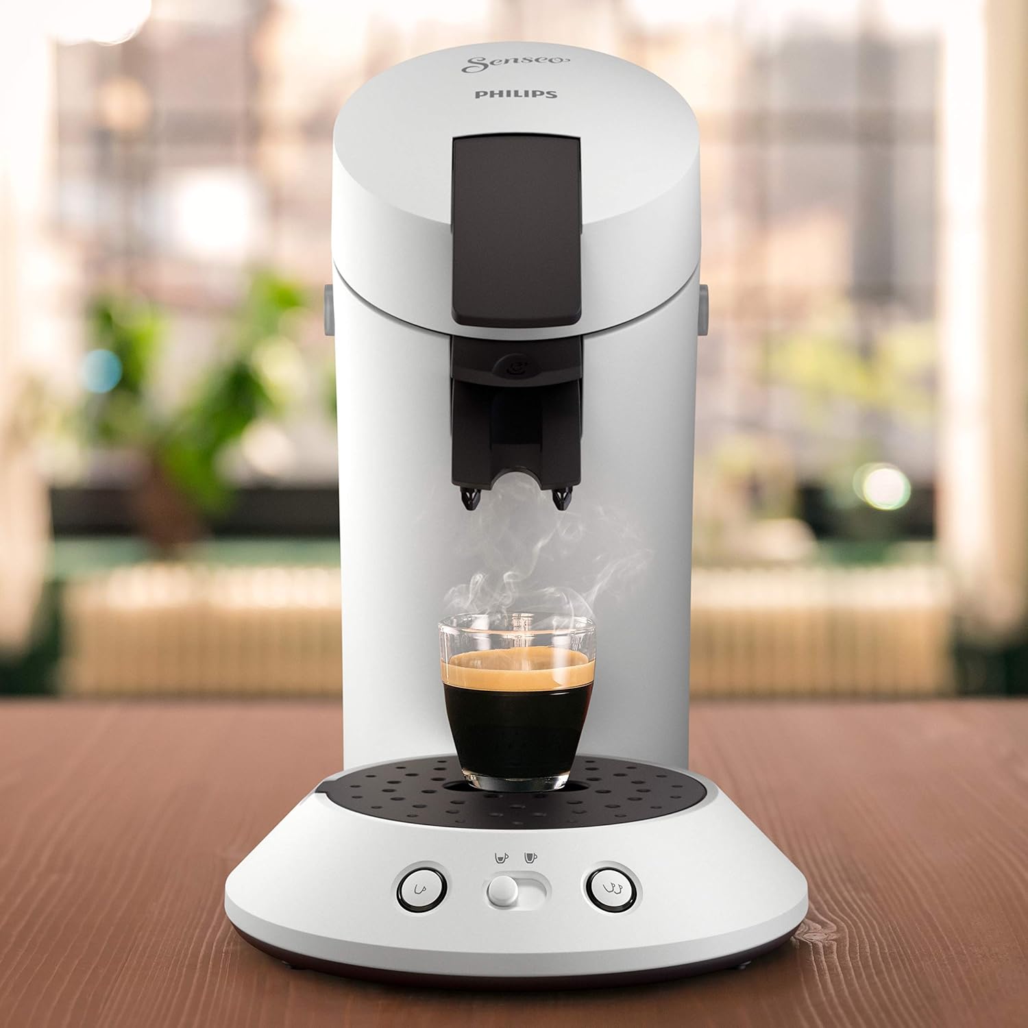 Philips Senseo Original Plus Machine à Dosettes, Blanche, Sélecteur d'Intensité, Technologie Coffee Boost, Fabriquée avec du Plastique Recyclé, CSA210/11