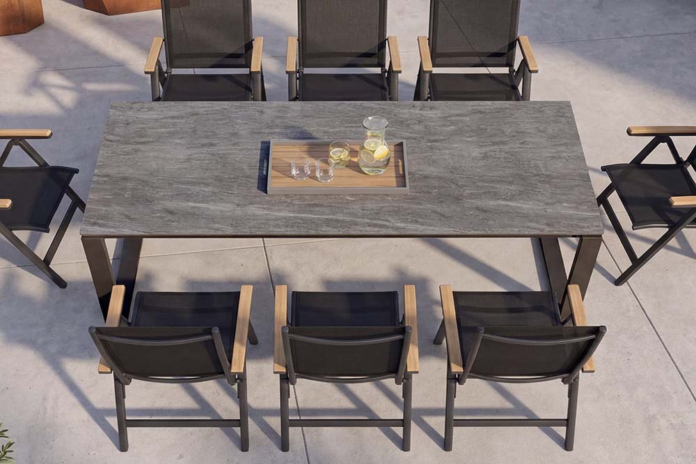 Moderner In- und Outdoor Esstisch FLOATING 210cm anthrazit Keramik Gartentisch wetterfest