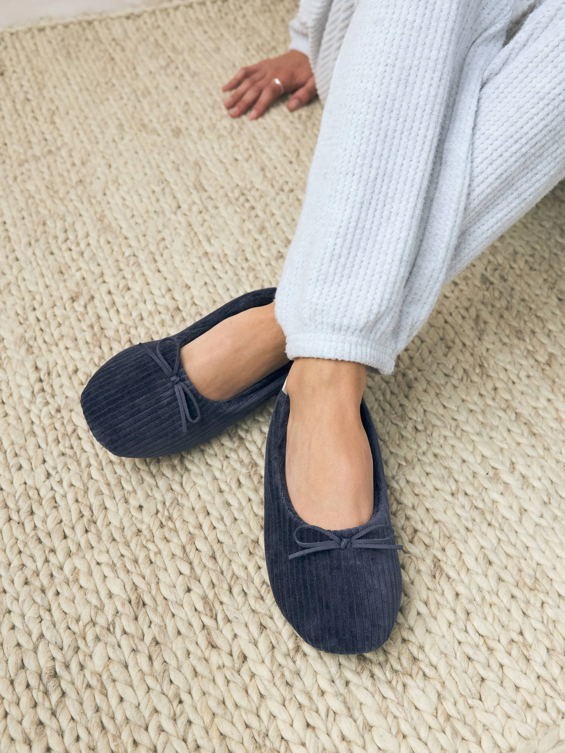 Marineblauw - Velours corduroy balletschoentjes
