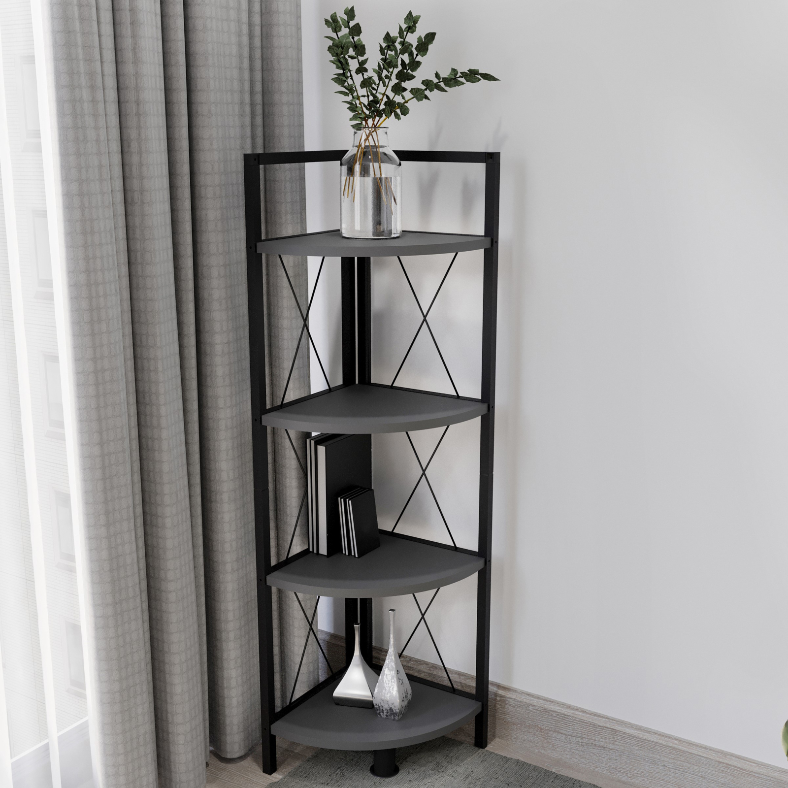 Eckregal INSASI 4 - anthrazit-schwarz - 123 cm hoch