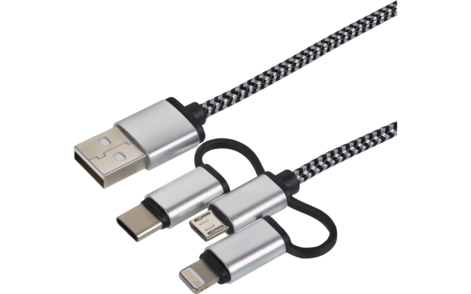 Cartrend 3-in-1 Daten- und Ladekabel schwarz/weiß 1 m