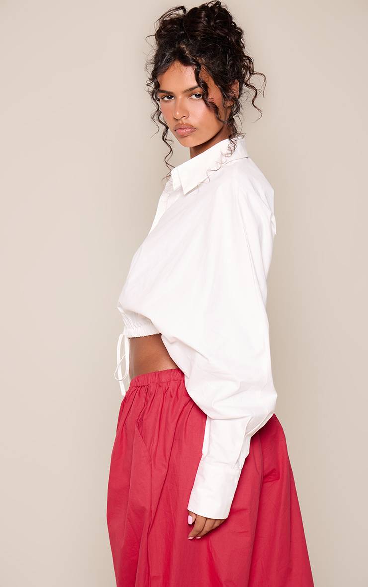 Blanc Chemise Courte Avec Détail Cordon À L'ourlet
