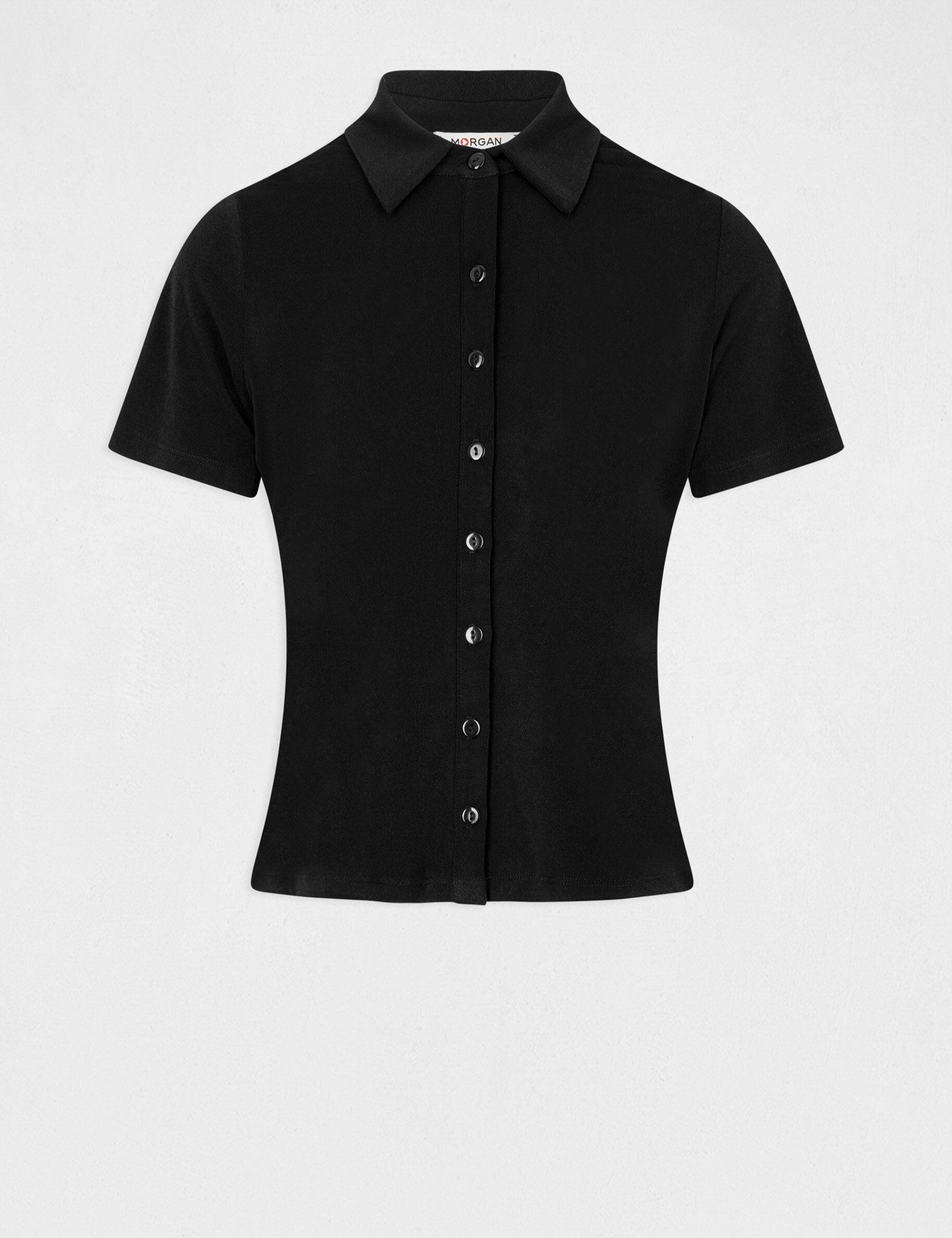 T-shirt manches courtes col à revers noir femme - noir