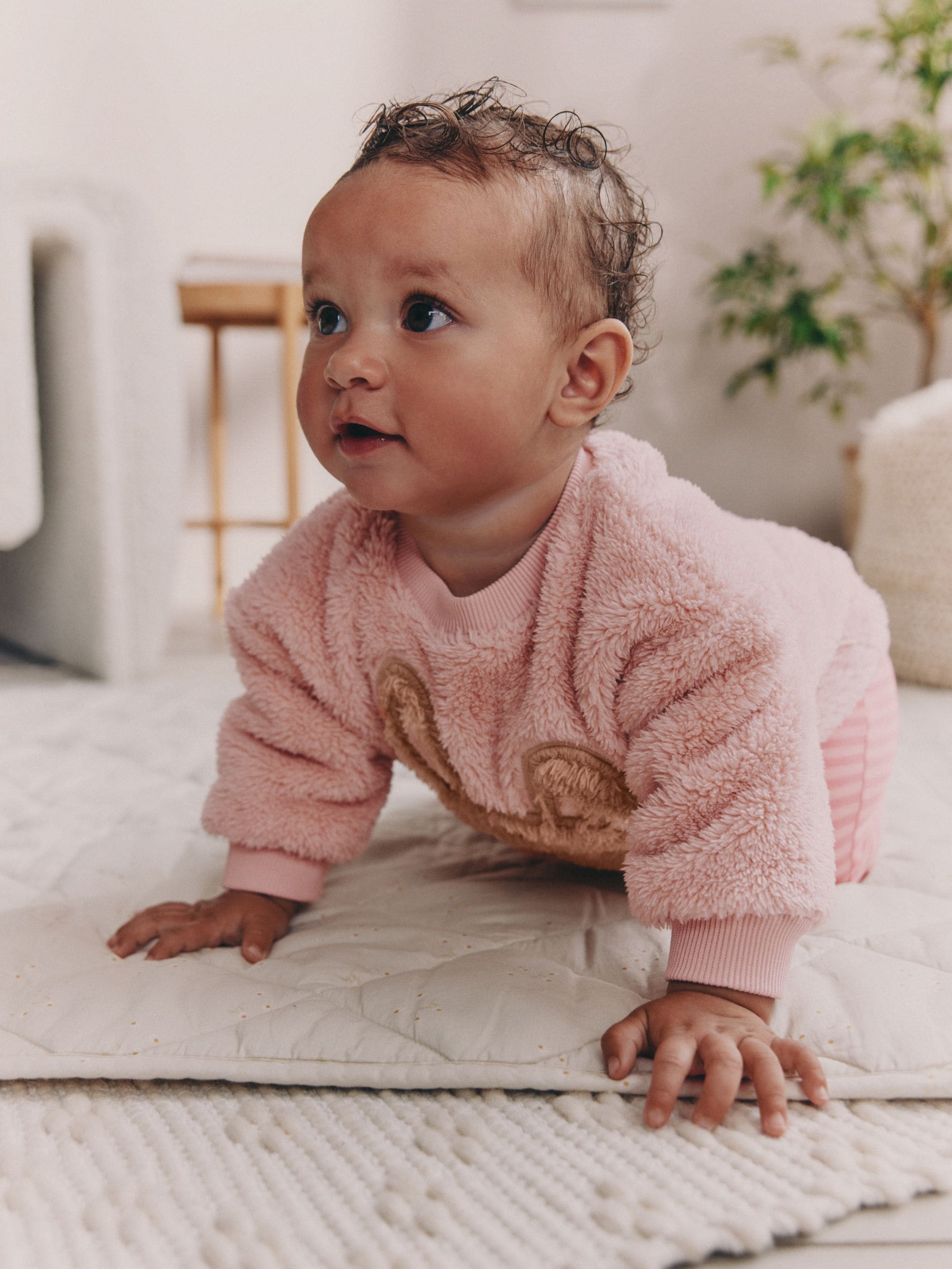 Roze met konijnen - 2 -delige Set van Fleece Tops en Leggings voor Baby''s (0mnd-2jr)