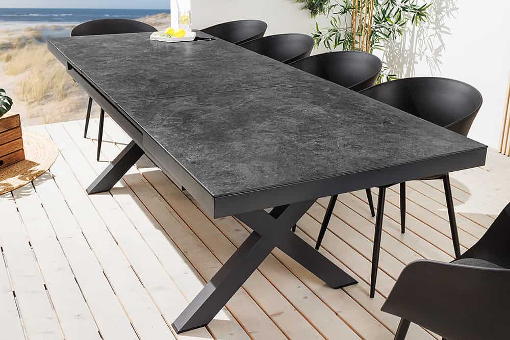 Ausziehbarer In- und Outdoor Esstisch EMPIRE 180-240cm anthrazit Keramik Gartentisch