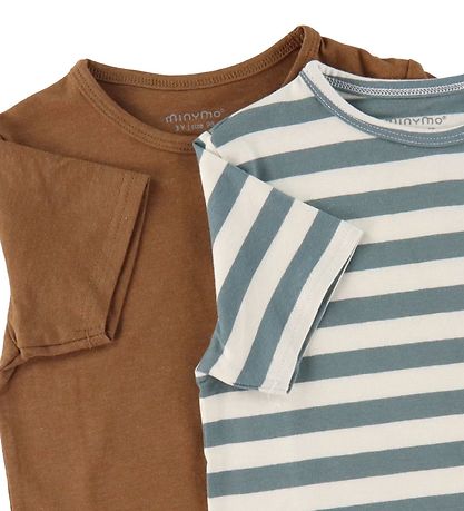 Minymo T-shirt - 2-pak - Hvid/ Grønstribet/Toffee