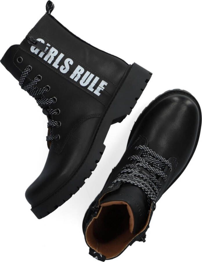 Braqeez 421773 489 Meisjes Biker Boots Zwart Leer Veters