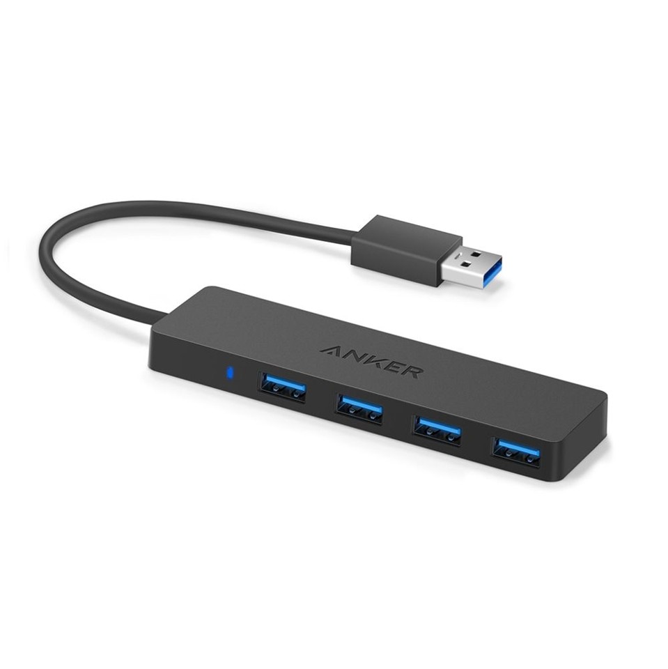Anker - Data Hub - 4-Port Ultra Slim USB3.0 - Sort