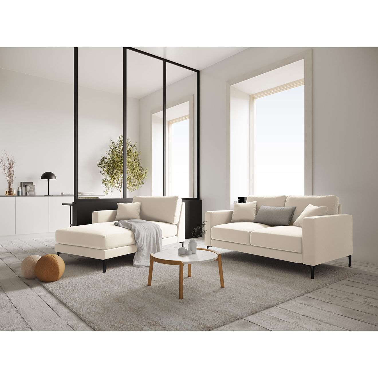 Mazzini Sofas Canapé Velours Venus 2 Places beige clair - 158x92x90 cm