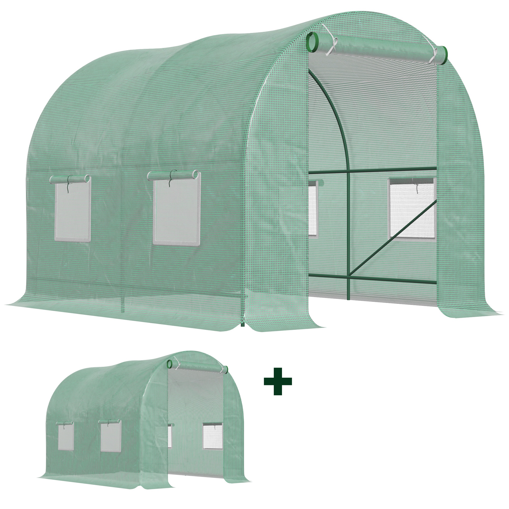 Estufa túnel Outsunny com cobertura de substituição, 4 janelas e porta com proteção UV para cultivo de plantas e flores em jardins ou terraços, 2,5 x 2 x 2 m, verde.