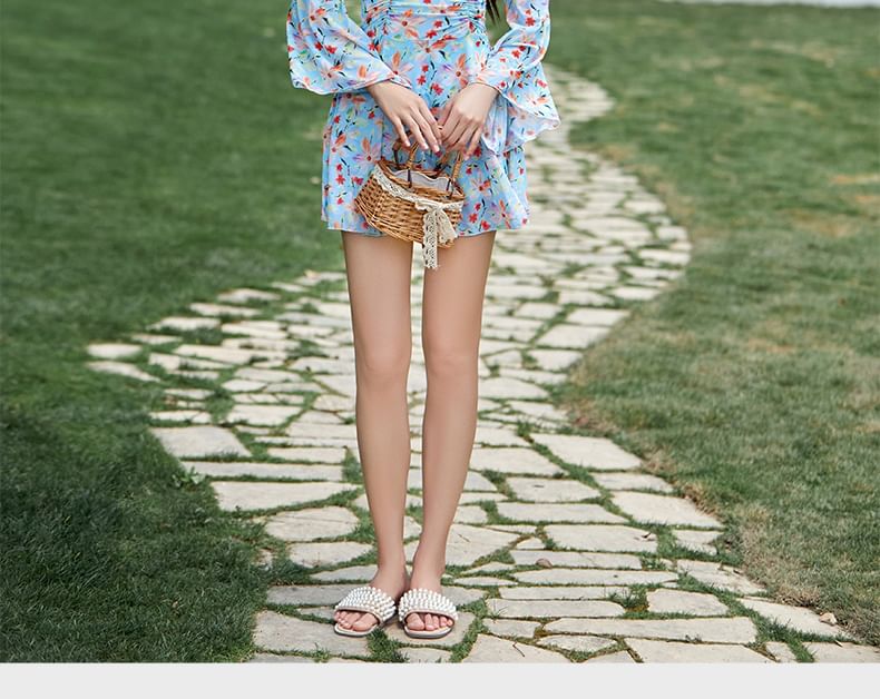 SANQI - Lange mouwen badjurk met bloemenprint