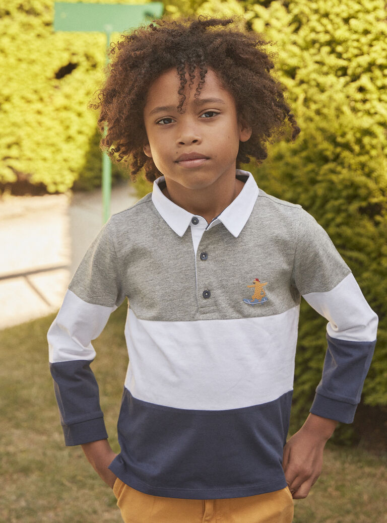Polo gris, blanc et bleu en jersey